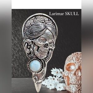 Large Larimar stone Skull Silver pendant